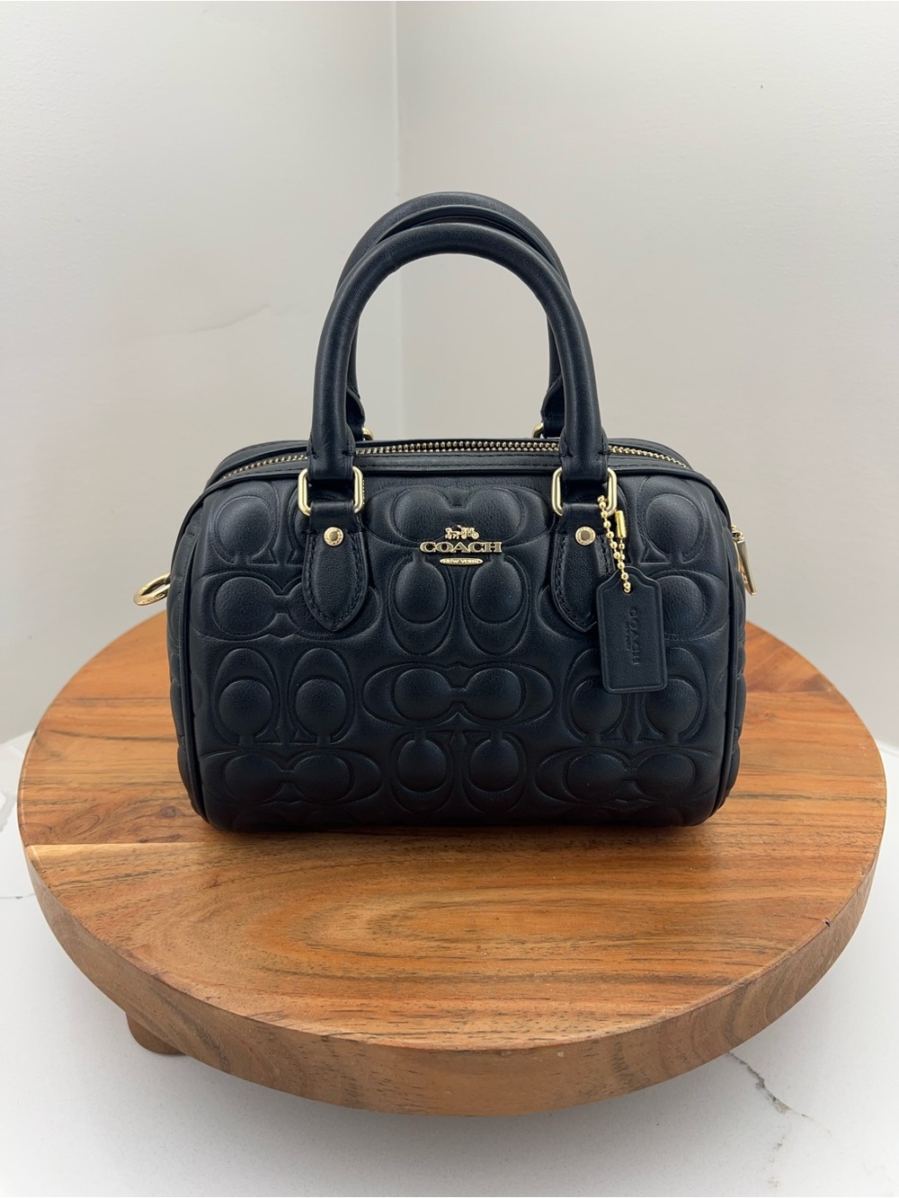 Coach Black Mini Rowan Crossbody Bag In Embossed Signature Leather